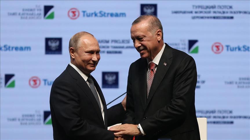 Turkey's Erdogan, Putin lay key piece of TurkStream