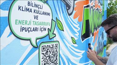 UEDAŞ'tan trafo duvarına klima kullanımında 24 dereceyi öneren grafiti çalışması