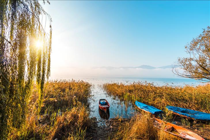 Sunrise on the Lake Sapanca. Lake Sapanca is a fresh water lake in Turkey. Autumn time season.