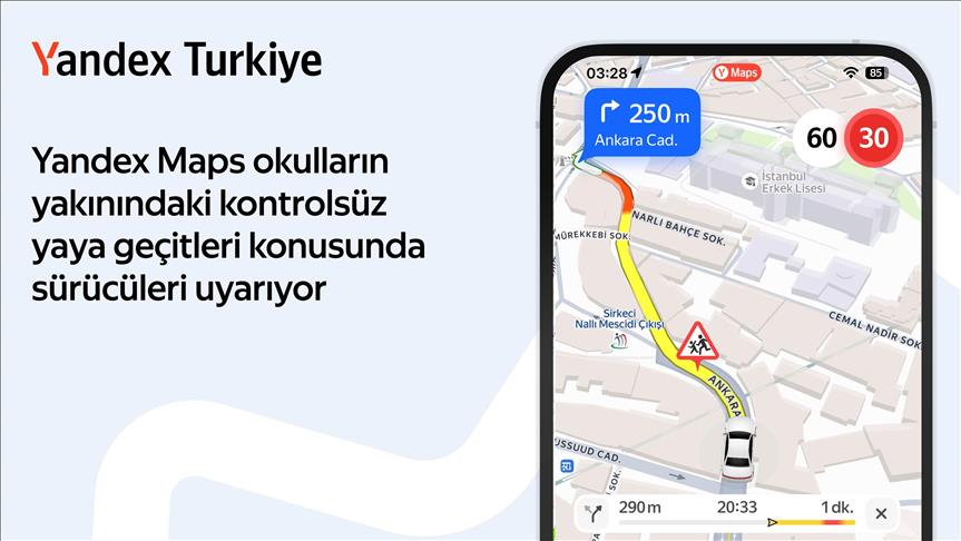 Yandex Maps, okul bölgelerindeki yaya geçitlerinde sürücüleri uyaracak