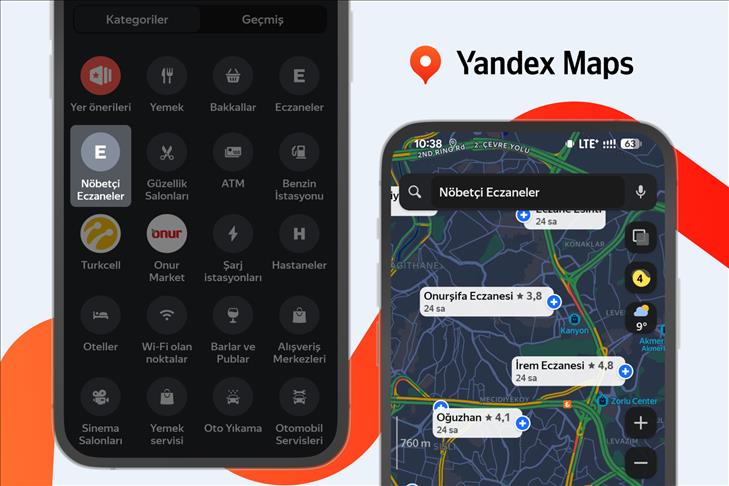 Yandex Maps Türkiye'de nöbetçi eczaneleri bulmayı kolaylaştırıyor